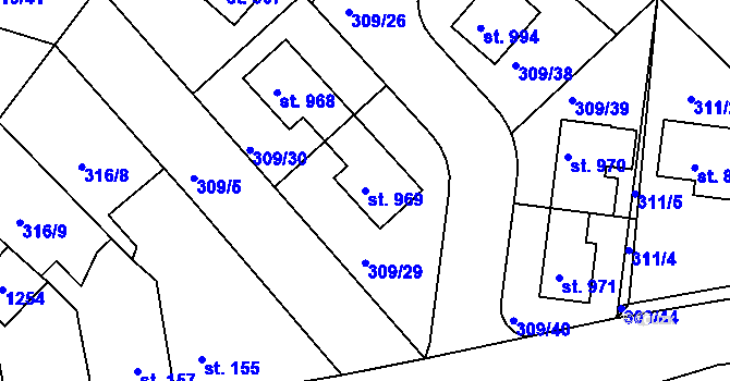 Parcela st. 969 v KÚ Nučice u Rudné, Katastrální mapa