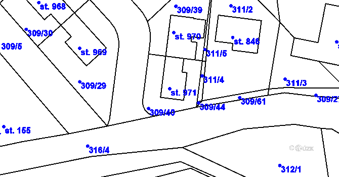 Parcela st. 971 v KÚ Nučice u Rudné, Katastrální mapa