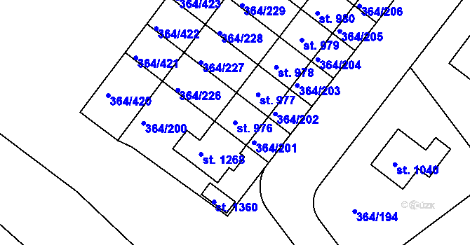 Parcela st. 976 v KÚ Nučice u Rudné, Katastrální mapa