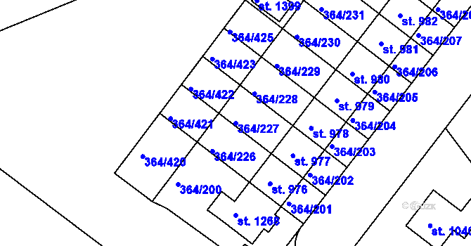 Parcela st. 364/227 v KÚ Nučice u Rudné, Katastrální mapa