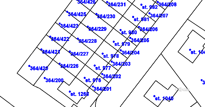 Parcela st. 978 v KÚ Nučice u Rudné, Katastrální mapa