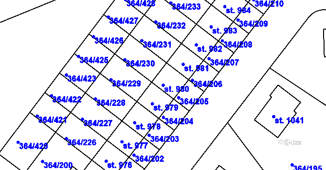 Parcela st. 980 v KÚ Nučice u Rudné, Katastrální mapa