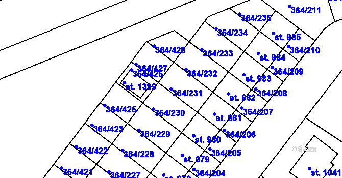 Parcela st. 364/231 v KÚ Nučice u Rudné, Katastrální mapa