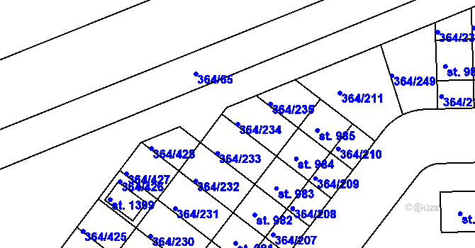 Parcela st. 364/234 v KÚ Nučice u Rudné, Katastrální mapa
