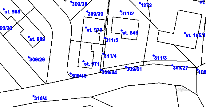 Parcela st. 311/4 v KÚ Nučice u Rudné, Katastrální mapa