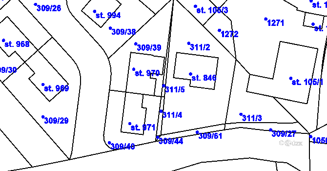 Parcela st. 311/5 v KÚ Nučice u Rudné, Katastrální mapa