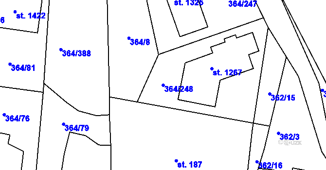 Parcela st. 364/248 v KÚ Nučice u Rudné, Katastrální mapa