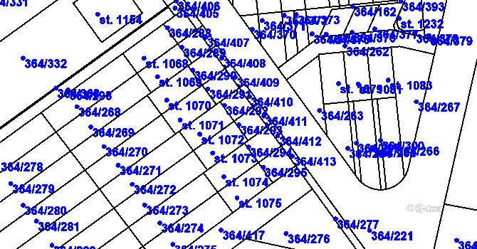 Parcela st. 364/293 v KÚ Nučice u Rudné, Katastrální mapa