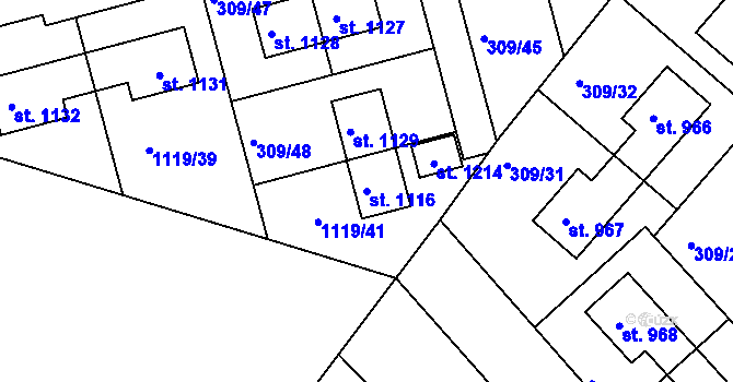 Parcela st. 1116 v KÚ Nučice u Rudné, Katastrální mapa