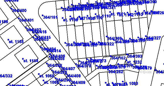 Parcela st. 364/320 v KÚ Nučice u Rudné, Katastrální mapa