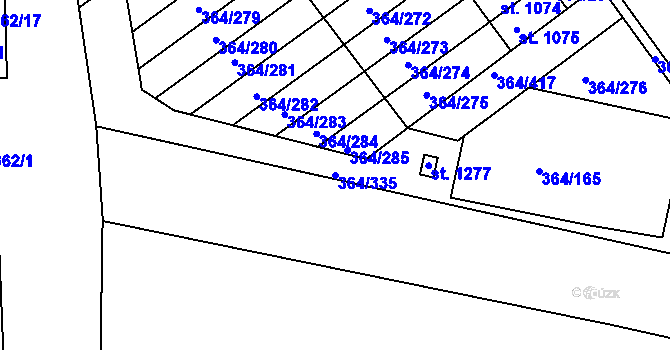 Parcela st. 364/335 v KÚ Nučice u Rudné, Katastrální mapa