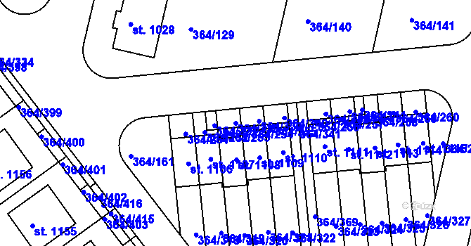 Parcela st. 364/338 v KÚ Nučice u Rudné, Katastrální mapa