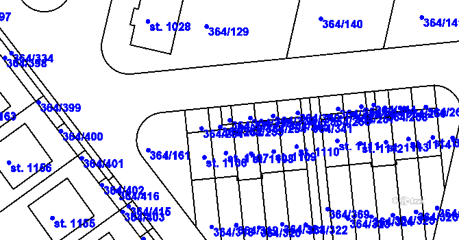 Parcela st. 364/337 v KÚ Nučice u Rudné, Katastrální mapa