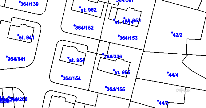 Parcela st. 364/336 v KÚ Nučice u Rudné, Katastrální mapa