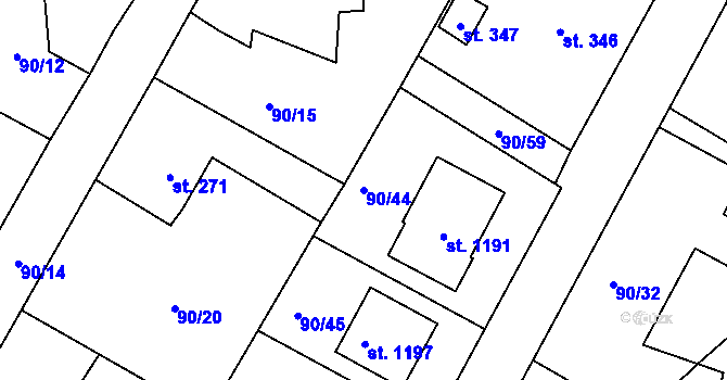 Parcela st. 90/44 v KÚ Nučice u Rudné, Katastrální mapa