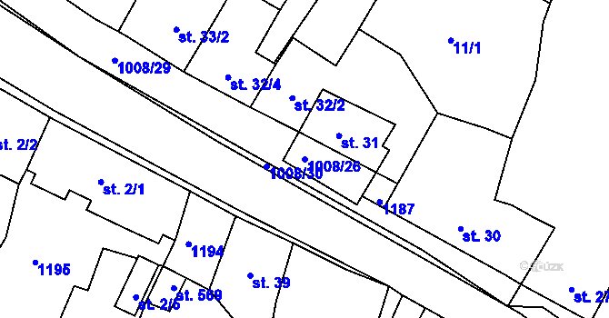 Parcela st. 1008/26 v KÚ Nučice u Rudné, Katastrální mapa