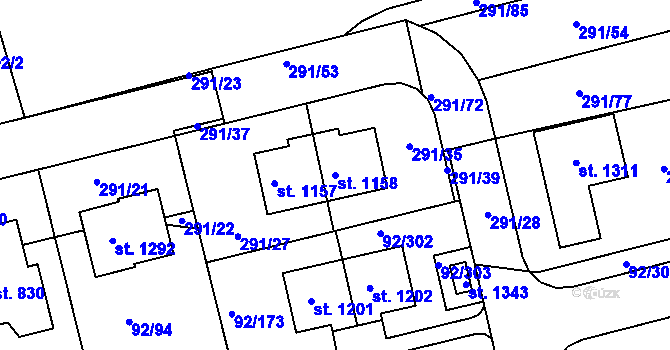 Parcela st. 1158 v KÚ Nučice u Rudné, Katastrální mapa