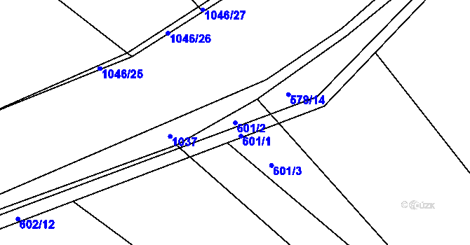 Parcela st. 601/2 v KÚ Nučice u Rudné, Katastrální mapa