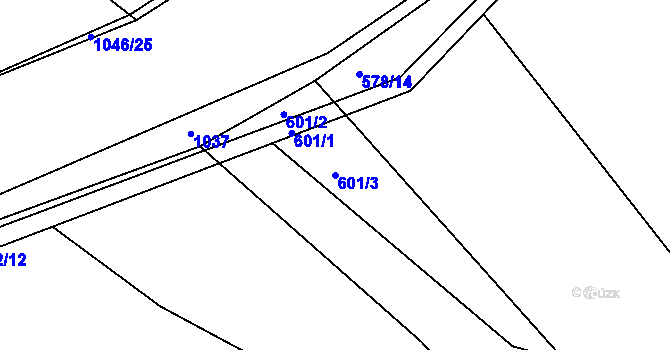 Parcela st. 601/3 v KÚ Nučice u Rudné, Katastrální mapa