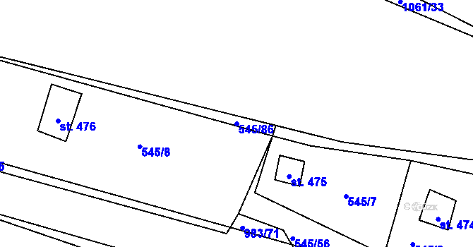 Parcela st. 545/86 v KÚ Nučice u Rudné, Katastrální mapa
