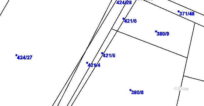 Parcela st. 421/5 v KÚ Nučice u Rudné, Katastrální mapa