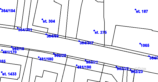 Parcela st. 364/367 v KÚ Nučice u Rudné, Katastrální mapa