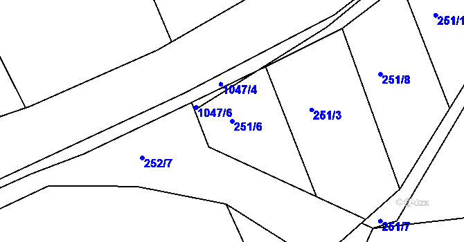 Parcela st. 251/6 v KÚ Nučice u Rudné, Katastrální mapa
