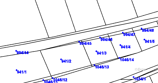 Parcela st. 994/45 v KÚ Nučice u Rudné, Katastrální mapa