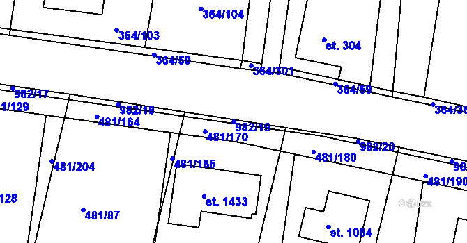 Parcela st. 982/19 v KÚ Nučice u Rudné, Katastrální mapa