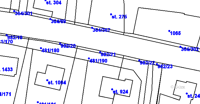 Parcela st. 982/21 v KÚ Nučice u Rudné, Katastrální mapa