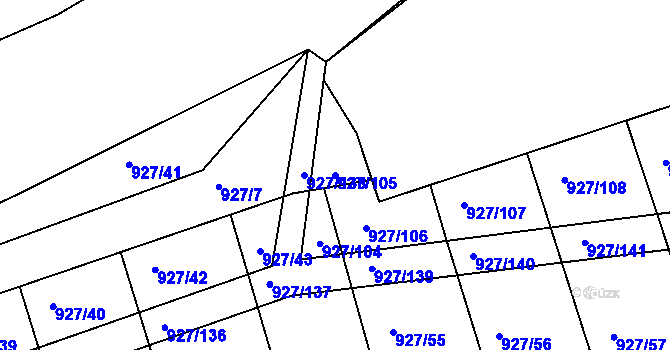 Parcela st. 927/105 v KÚ Nučice u Rudné, Katastrální mapa
