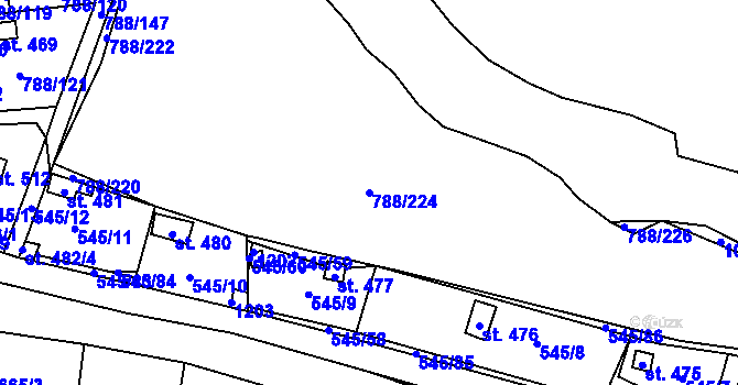 Parcela st. 788/224 v KÚ Nučice u Rudné, Katastrální mapa