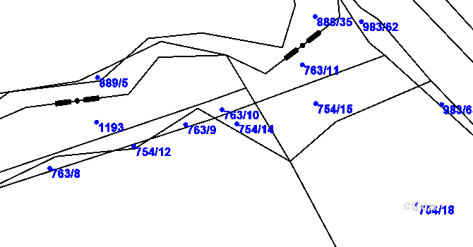 Parcela st. 754/14 v KÚ Nučice u Rudné, Katastrální mapa