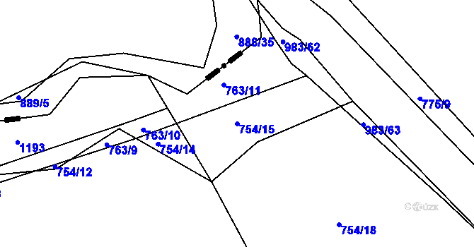 Parcela st. 754/15 v KÚ Nučice u Rudné, Katastrální mapa