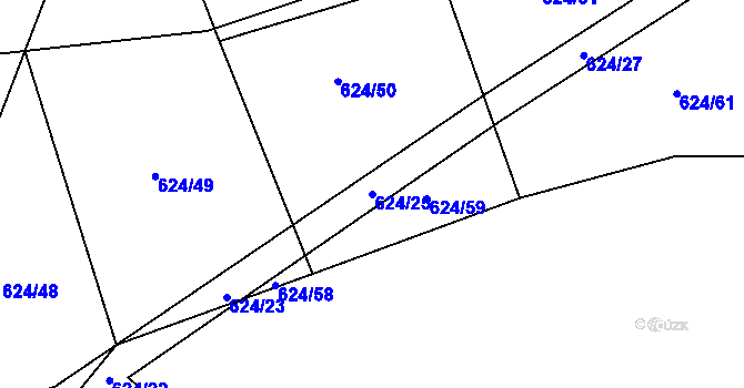Parcela st. 624/25 v KÚ Nučice u Rudné, Katastrální mapa