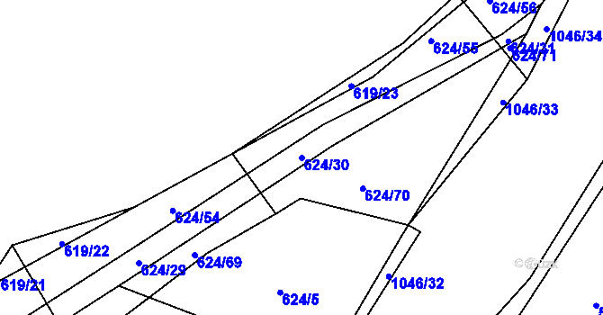 Parcela st. 624/30 v KÚ Nučice u Rudné, Katastrální mapa