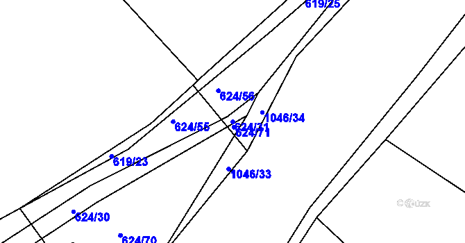 Parcela st. 624/31 v KÚ Nučice u Rudné, Katastrální mapa
