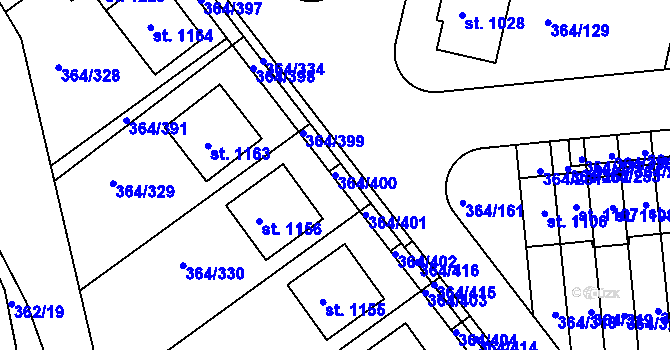 Parcela st. 364/400 v KÚ Nučice u Rudné, Katastrální mapa