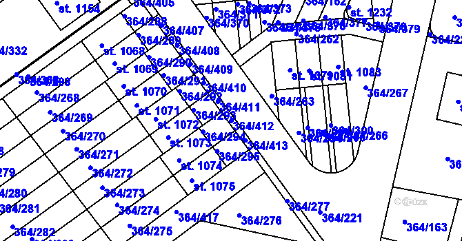 Parcela st. 364/412 v KÚ Nučice u Rudné, Katastrální mapa