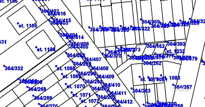 Parcela st. 364/370 v KÚ Nučice u Rudné, Katastrální mapa