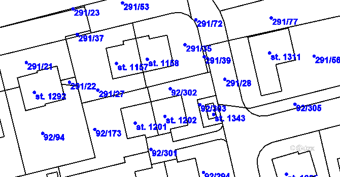 Parcela st. 92/302 v KÚ Nučice u Rudné, Katastrální mapa