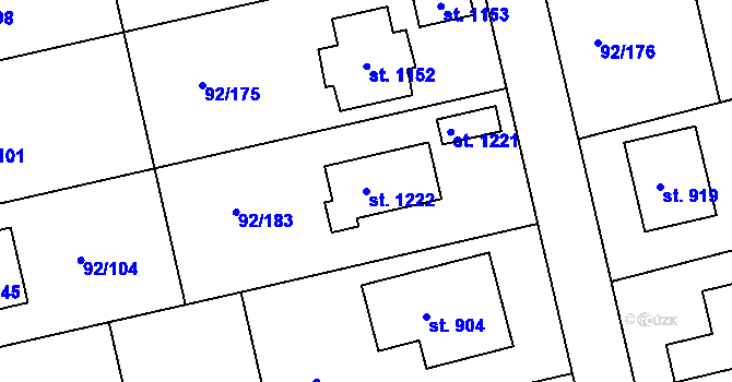 Parcela st. 1222 v KÚ Nučice u Rudné, Katastrální mapa