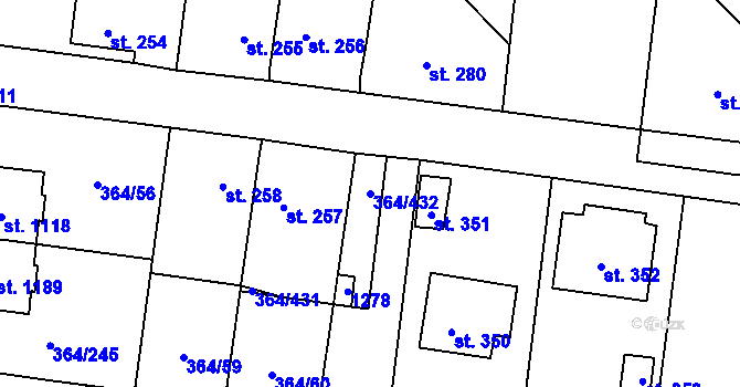 Parcela st. 364/432 v KÚ Nučice u Rudné, Katastrální mapa