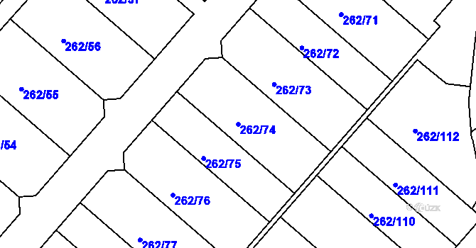 Parcela st. 262/74 v KÚ Nučice u Rudné, Katastrální mapa