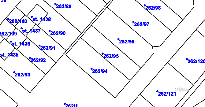 Parcela st. 262/95 v KÚ Nučice u Rudné, Katastrální mapa
