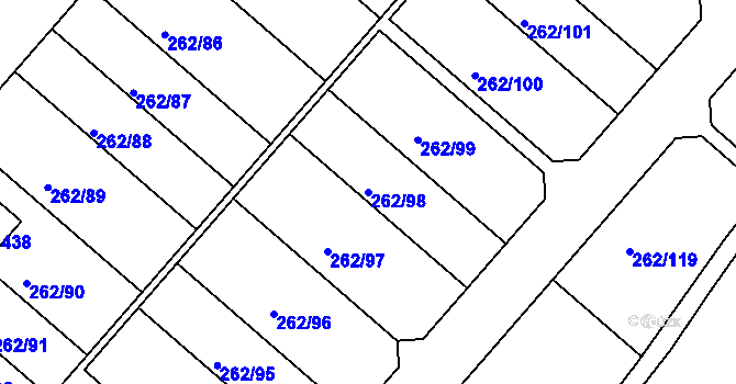 Parcela st. 262/98 v KÚ Nučice u Rudné, Katastrální mapa