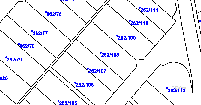Parcela st. 262/108 v KÚ Nučice u Rudné, Katastrální mapa