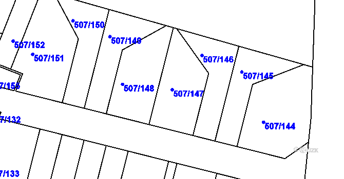 Parcela st. 507/147 v KÚ Nučice u Rudné, Katastrální mapa