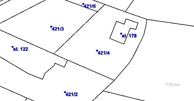 Parcela st. 421/4 v KÚ Konojedy, Katastrální mapa