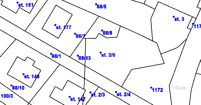 Parcela st. 2/5 v KÚ Nučice, Katastrální mapa